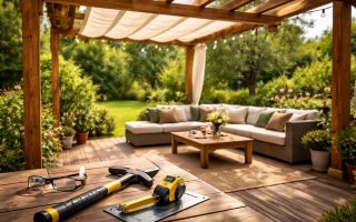 terrasse-ensoleillee-pergola-bois-jardin-outils