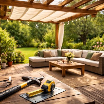 terrasse-ensoleillee-pergola-bois-jardin-outils