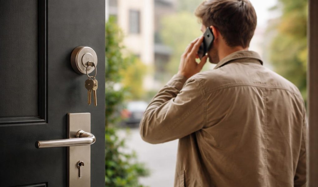 homme-dos-telephone-porte-serrure-urbaine
