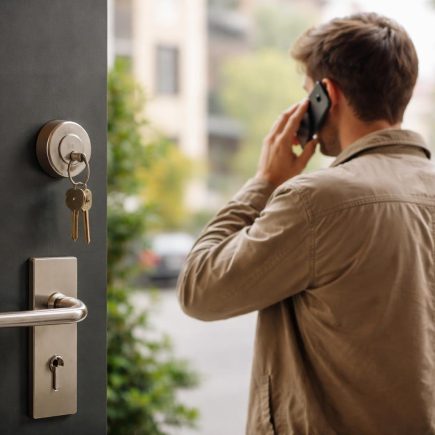 homme-dos-telephone-porte-serrure-urbaine