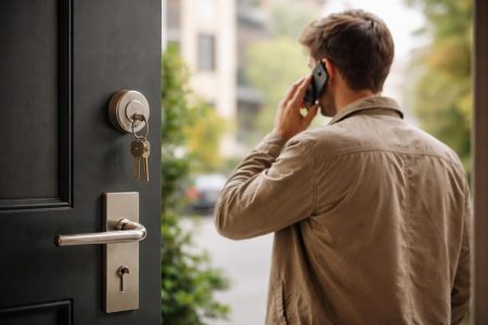 homme-dos-telephone-porte-serrure-urbaine