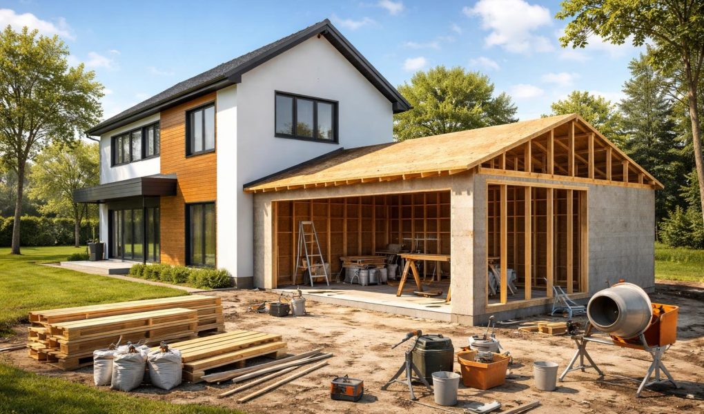 maison-moderne-garage-construction-pelouse