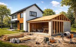 maison-moderne-garage-construction-pelouse