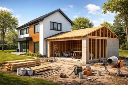 maison-moderne-garage-construction-pelouse