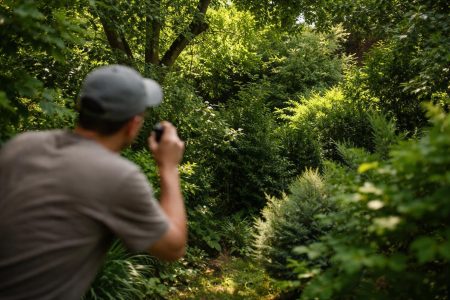 jardin-paisible-arbustes-personne-floue
