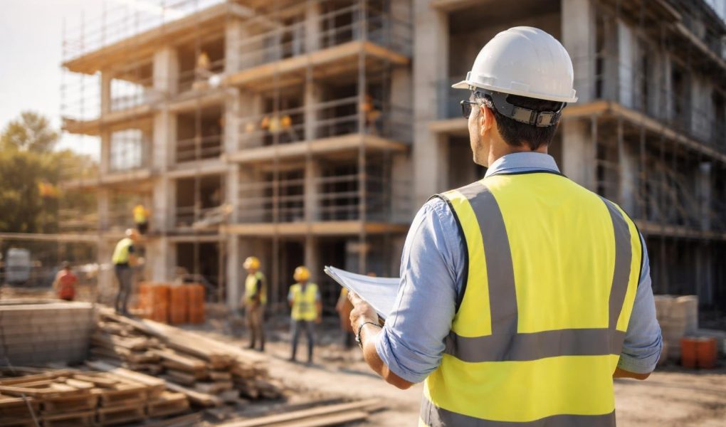 architecte-plan-batiment-echafaudages-ouvriers