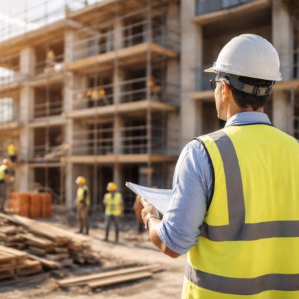 architecte-plan-batiment-echafaudages-ouvriers