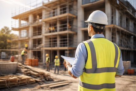 architecte-plan-batiment-echafaudages-ouvriers