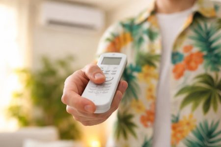 main-telecommande-climatiseur-tshirt-ete