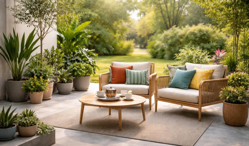 terrasse-beton-fauteuils-plantes-jardin