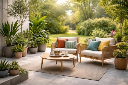 terrasse-beton-fauteuils-plantes-jardin