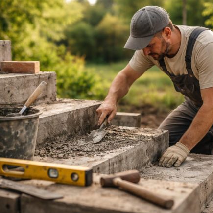 artisan-tenue-travail-escalier-beton-jardin