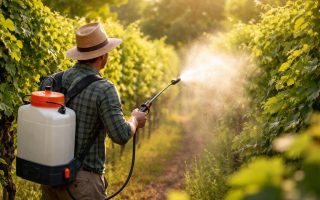jardinier-pulverisateur-vignes-brouillard-soleil